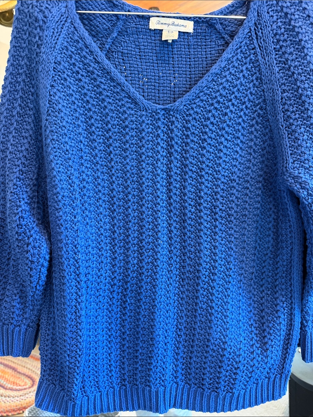 Tommy Bahama Royal Blue V-Neck Textured Knit Sweater